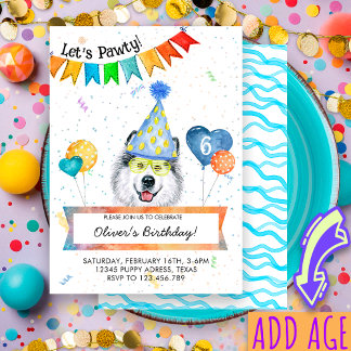 Alaskan Malamute Lasse Pawty Dog Birthday Party Einladung