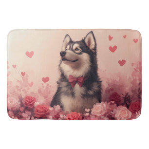 Alaskan Malamute mit Rose - Valentinstag Badematte