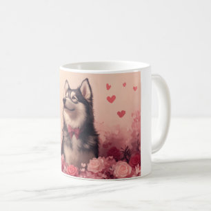 Alaskan Malamute mit Rosen - Valentinstag Kaffeetasse