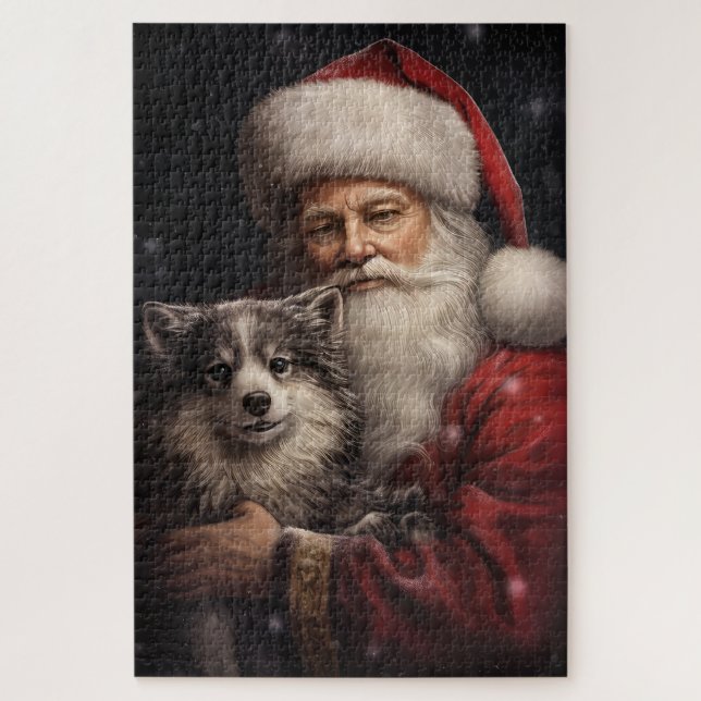Alaskan Malamute mit Weihnachten des Weihnachtsman (Vertikal)