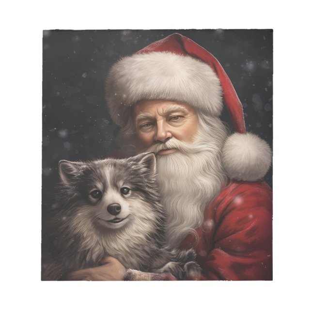 Alaskan Malamute mit Weihnachten des Weihnachtsman Notizblock (Vorderseite)