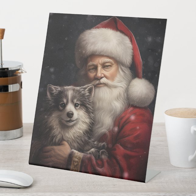 Alaskan Malamute mit Weihnachten des Weihnachtsman Sockelschild (In Situ)