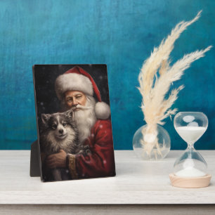Alaskan Malamute mit Weihnachtsmann Weihnachten Fotoplatte