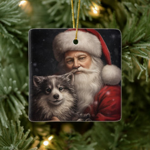 Alaskan Malamute mit Weihnachtsmann Weihnachten Keramikornament
