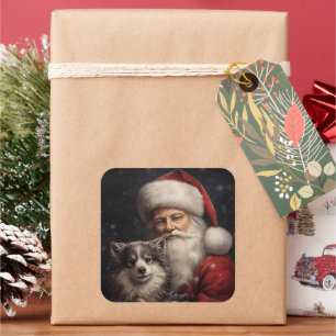Alaskan Malamute mit Weihnachtsmann Weihnachten Quadratischer Aufkleber