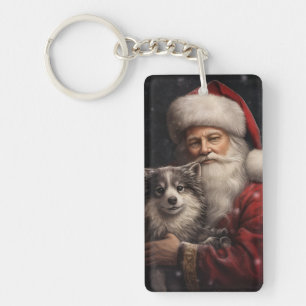 Alaskan Malamute mit Weihnachtsmann Weihnachten Schlüsselanhänger