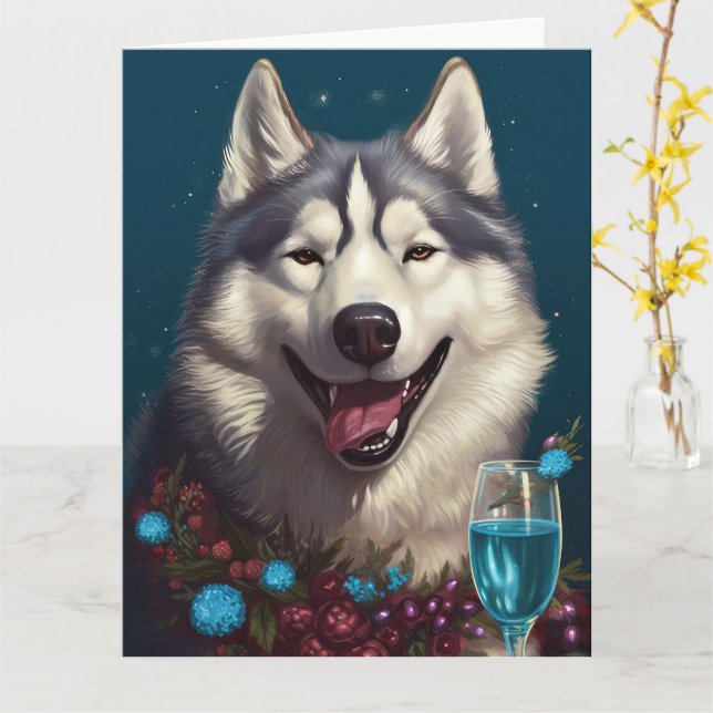 Alaskan Malamute New Year Card Karte (Gelbe Blume)