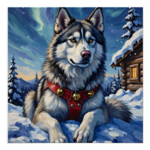 Alaskan Malamute Nordpol Winter Weihnachten Poster