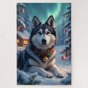 Alaskan Malamute Northern Lights Weihnachten 