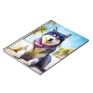 Alaskan Malamute on Beach, Sommergeschenk Notizblock