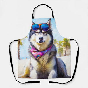 Alaskan Malamute on Beach, Sommergeschenk Schürze