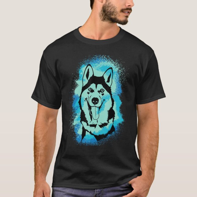 Alaskan Malamute Paint Blue Design Dog Mom Dad T-Shirt (Vorderseite)