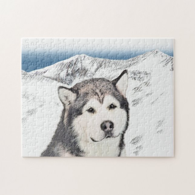 Alaskan Malamute Painting - Niedliche Original Dog (Horizontal)