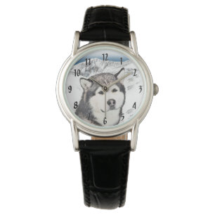Alaskan Malamute Painting - Niedliche Original Dog Armbanduhr