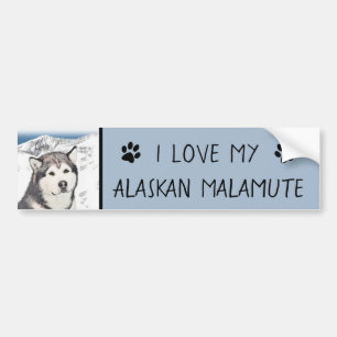 Alaskan Malamute Painting - Niedliche Original Dog Autoaufkleber