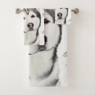 Alaskan Malamute Painting - Niedliche Original Dog Badhandtuch Set