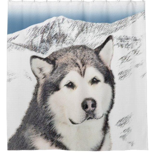 Alaskan Malamute Painting - Niedliche Original Dog Duschvorhang (Vorderseite)