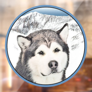 Alaskan Malamute Painting - Niedliche Original Dog Fensteraufkleber