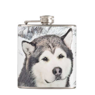Alaskan Malamute Painting - Niedliche Original Dog Flachmann