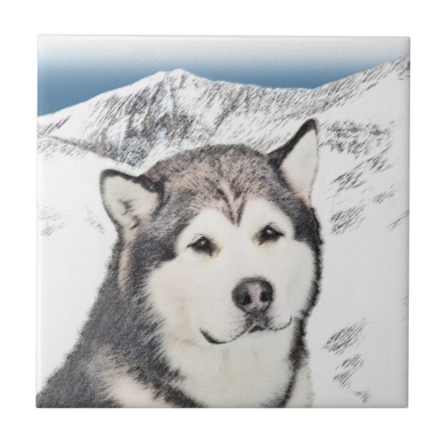 Alaskan Malamute Painting - Niedliche Original Dog Fliese (Vorderseite)