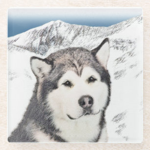 Alaskan Malamute Painting - Niedliche Original Dog Glasuntersetzer