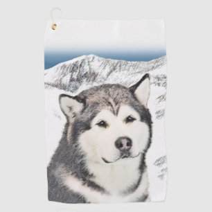 Alaskan Malamute Painting - Niedliche Original Dog Golfhandtuch