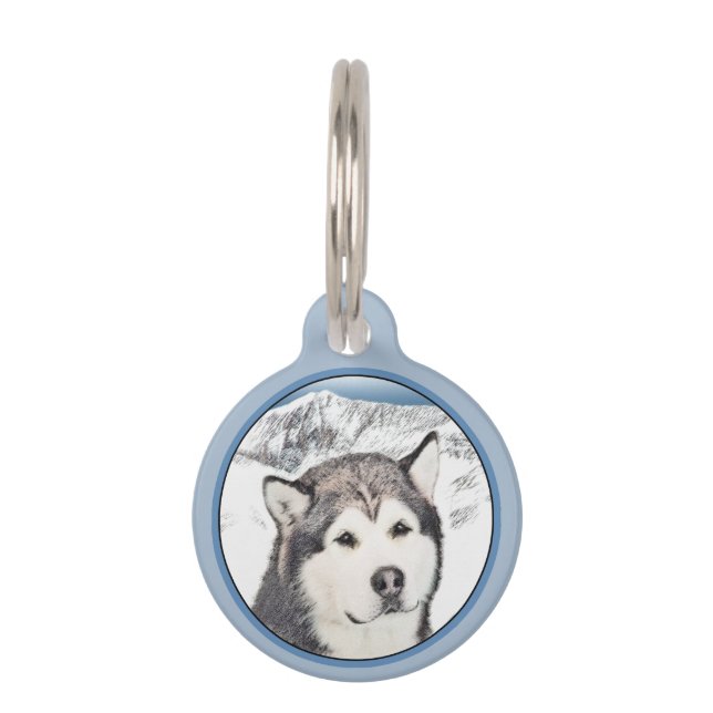 Alaskan Malamute Painting - Niedliche Original Dog Haustiermarke (Vorderseite)