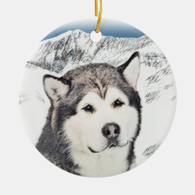 Alaskan Malamute Painting - Niedliche Original Dog Keramik Ornament (Vorne)