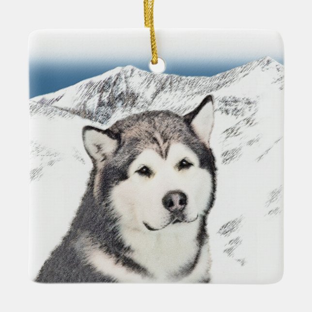 Alaskan Malamute Painting - Niedliche Original Dog Keramikornament (Vorderseite)