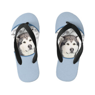 Alaskan Malamute Painting - Niedliche Original Dog Kinderbadesandalen