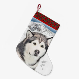 Alaskan Malamute Painting - Niedliche Original Dog Kleiner Weihnachtsstrumpf