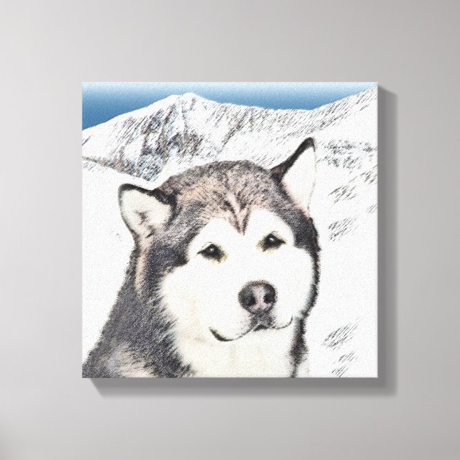 Alaskan Malamute Painting - Niedliche Original Dog Leinwanddruck (Vorderseite)