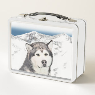 Alaskan Malamute Painting - Niedliche Original Dog Metall Brotdose