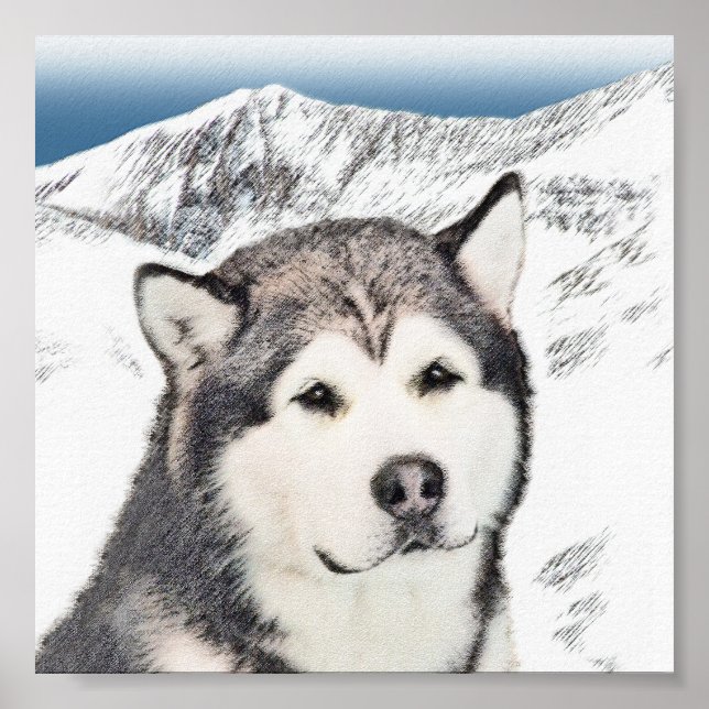 Alaskan Malamute Painting - Niedliche Original Dog Poster (Vorne)