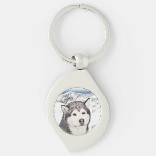 Alaskan Malamute Painting - Niedliche Original Dog Schlüsselanhänger