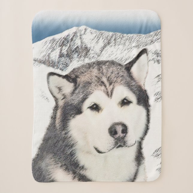 Alaskan Malamute Painting - Niedliche Original Dog Sherpadecke (Vorderseite)