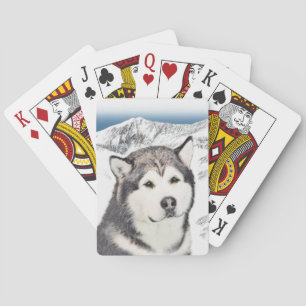 Alaskan Malamute Painting - Niedliche Original Dog Spielkarten