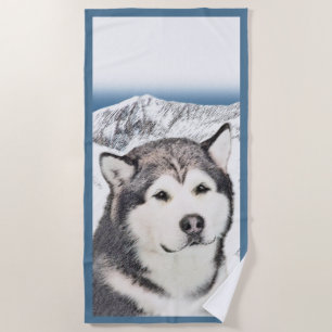 Alaskan Malamute Painting - Niedliche Original Dog Strandtuch