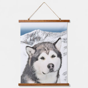 Alaskan Malamute Painting - Niedliche Original Dog Wandteppich Mit Holzrahmen