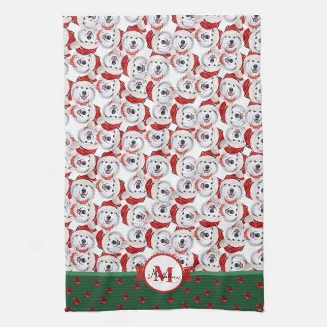 Alaskan Malamute Pattern Monogram Christmas Dog Geschirrtuch (Vertikal)