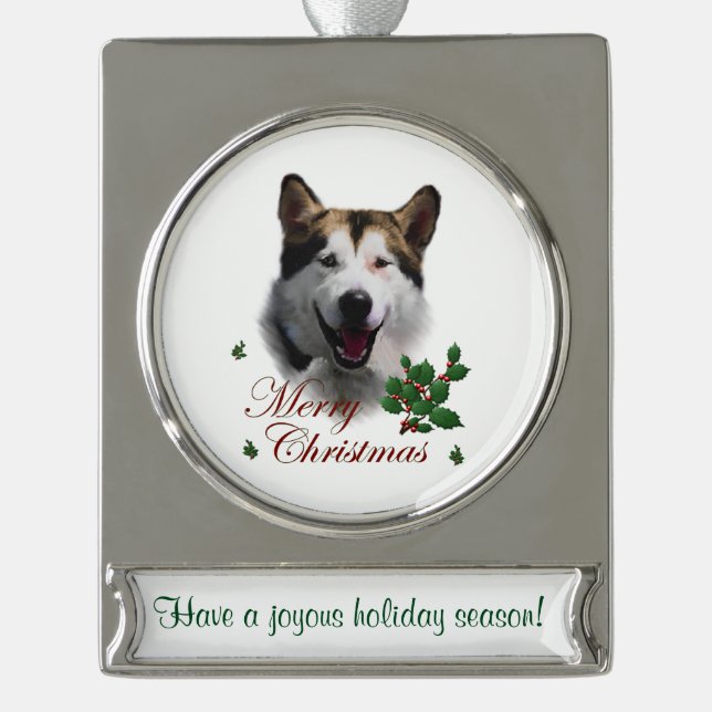 Alaskan Malamute Personalisierte Weihnachten Banner-Ornament Silber (Vorderseite)