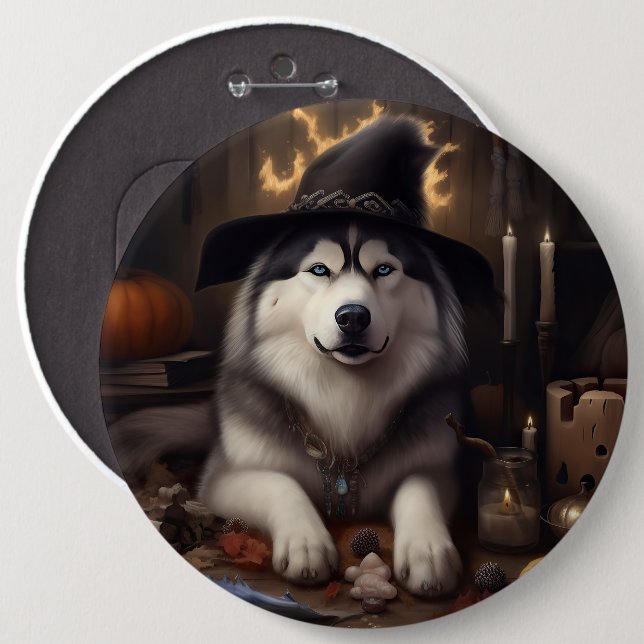 Alaskan Malamute Pumpkins Halloween Beängstigend Button (Vorne & Hinten)