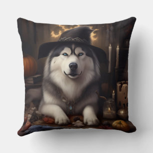 Alaskan Malamute Pumpkins Halloween Beängstigend Kissen