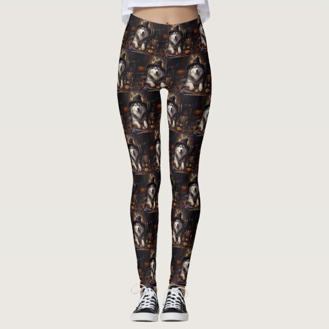 Alaskan Malamute Pumpkins Halloween Beängstigend Leggings (Vorderseite)