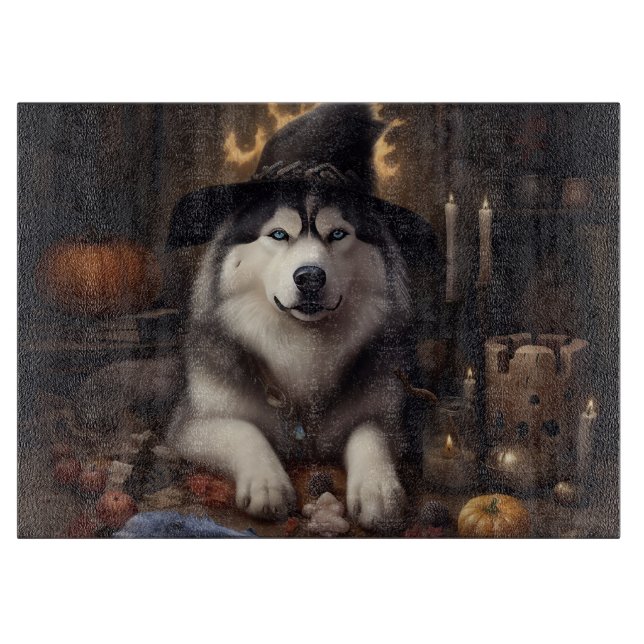Alaskan Malamute Pumpkins Halloween Beängstigend Schneidebrett (Vorderseite)