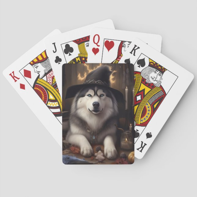 Alaskan Malamute Pumpkins Halloween Beängstigend Spielkarten (Rückseite)