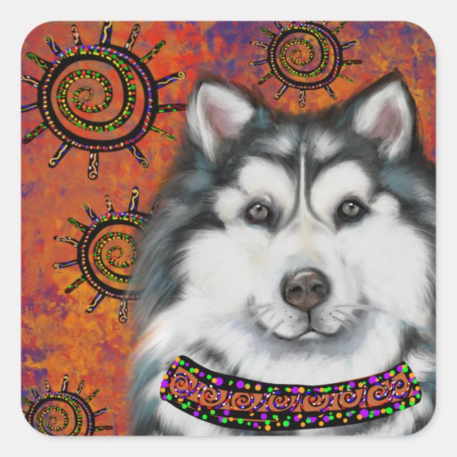 ALASKAN MALAMUTE QUADRATISCHER AUFKLEBER (Vorderseite)