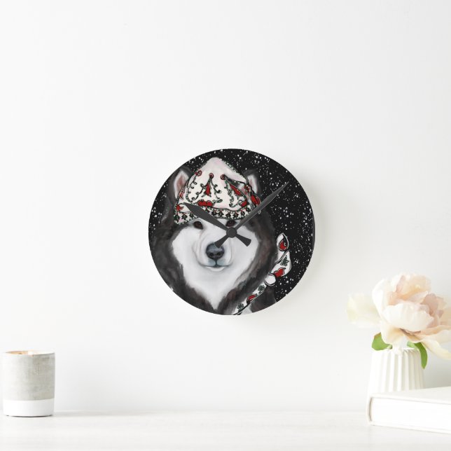 Alaskan Malamute Runde Wanduhr (Zuhause)