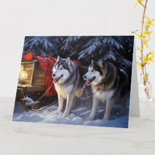 Alaskan Malamute Schlittenfahrt Weihnachten  Karte