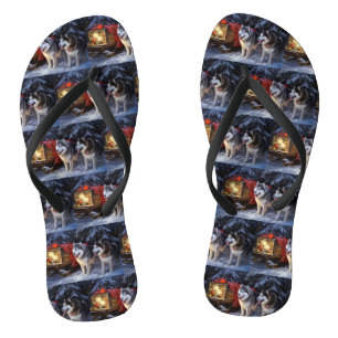 Alaskan Malamute Schneeschlittenfahrt Weihnachten  Flip Flops
